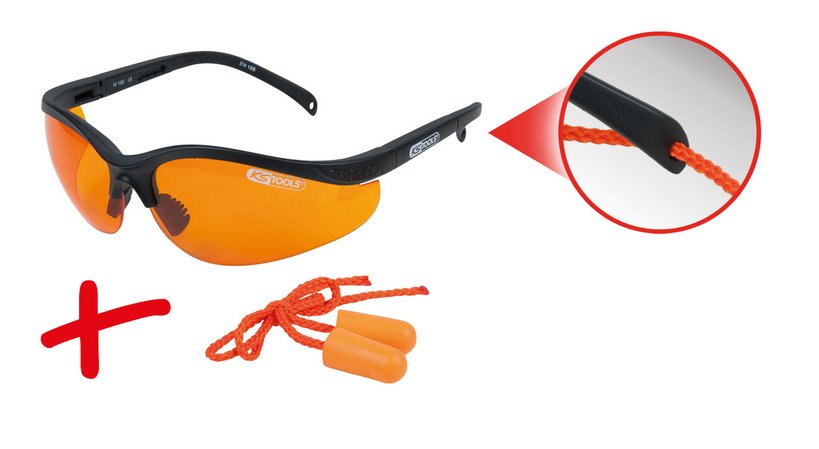 3.310.0161 Veiligheidsbril - oranje met oordoppen